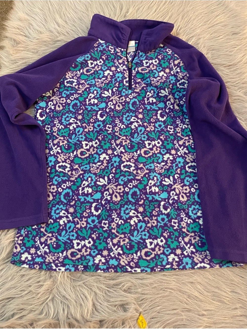 🐝Columbia Girls' Purple Floral Half-Zip Fleece Pullover